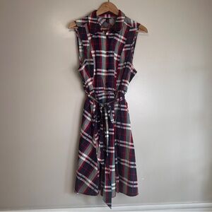 Torrid Women's 1 or 1X Collared Sleeveless Poplin Plaid Skater Dress Pockets EUC